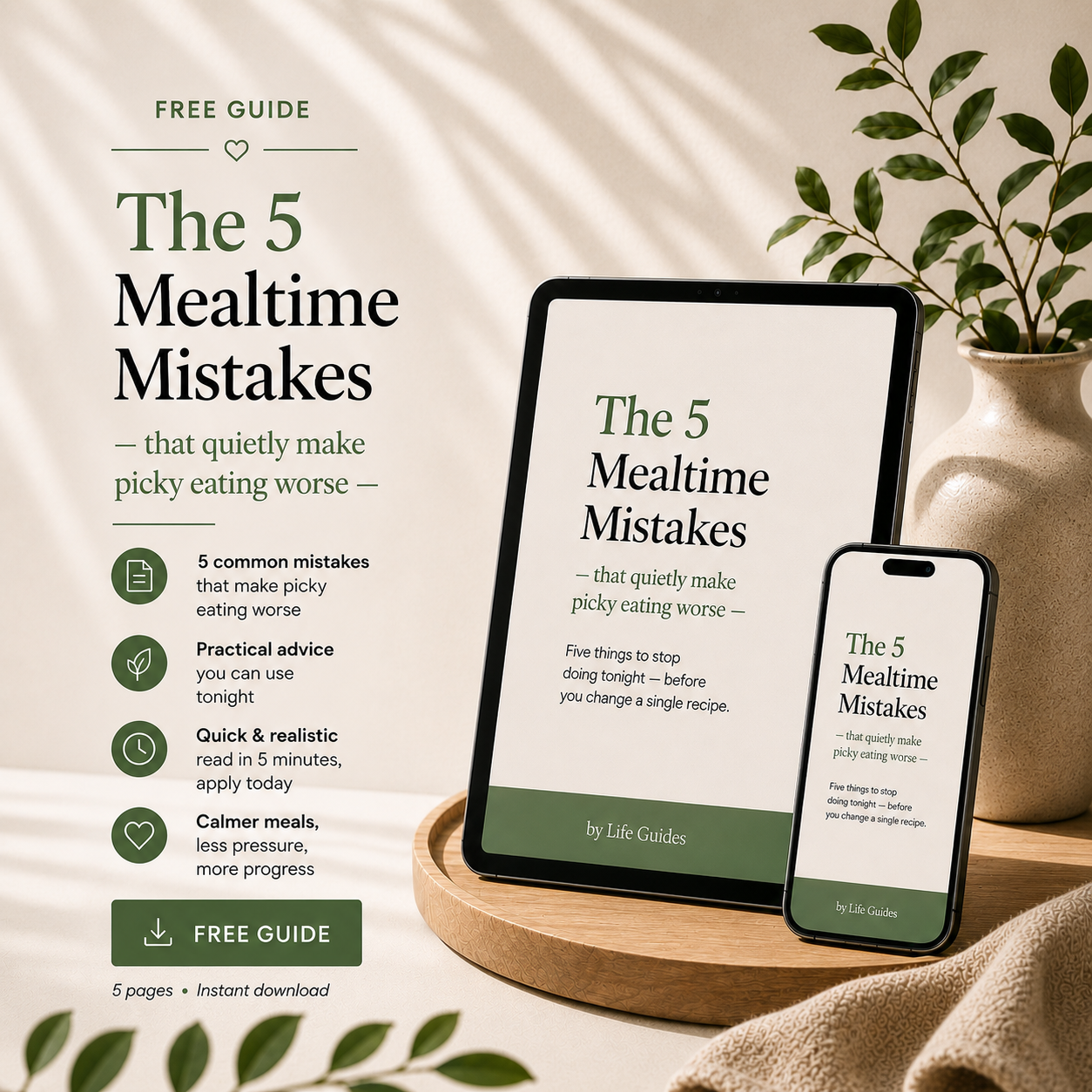 5 Mealtime Mistakes that make picky eating worse — free guide by Life Guides.