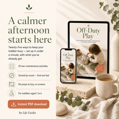 Off-Duty Play by Life Guides — independent toddler play, set up in 30 seconds.